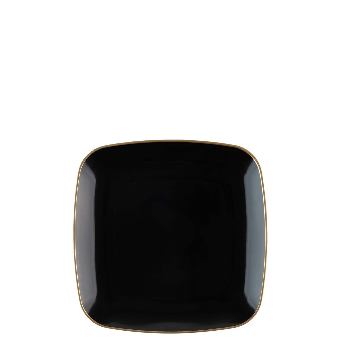 6" Disposable Fancy Square Black Plastic Dessert Plates Gold Rim Organic Collection