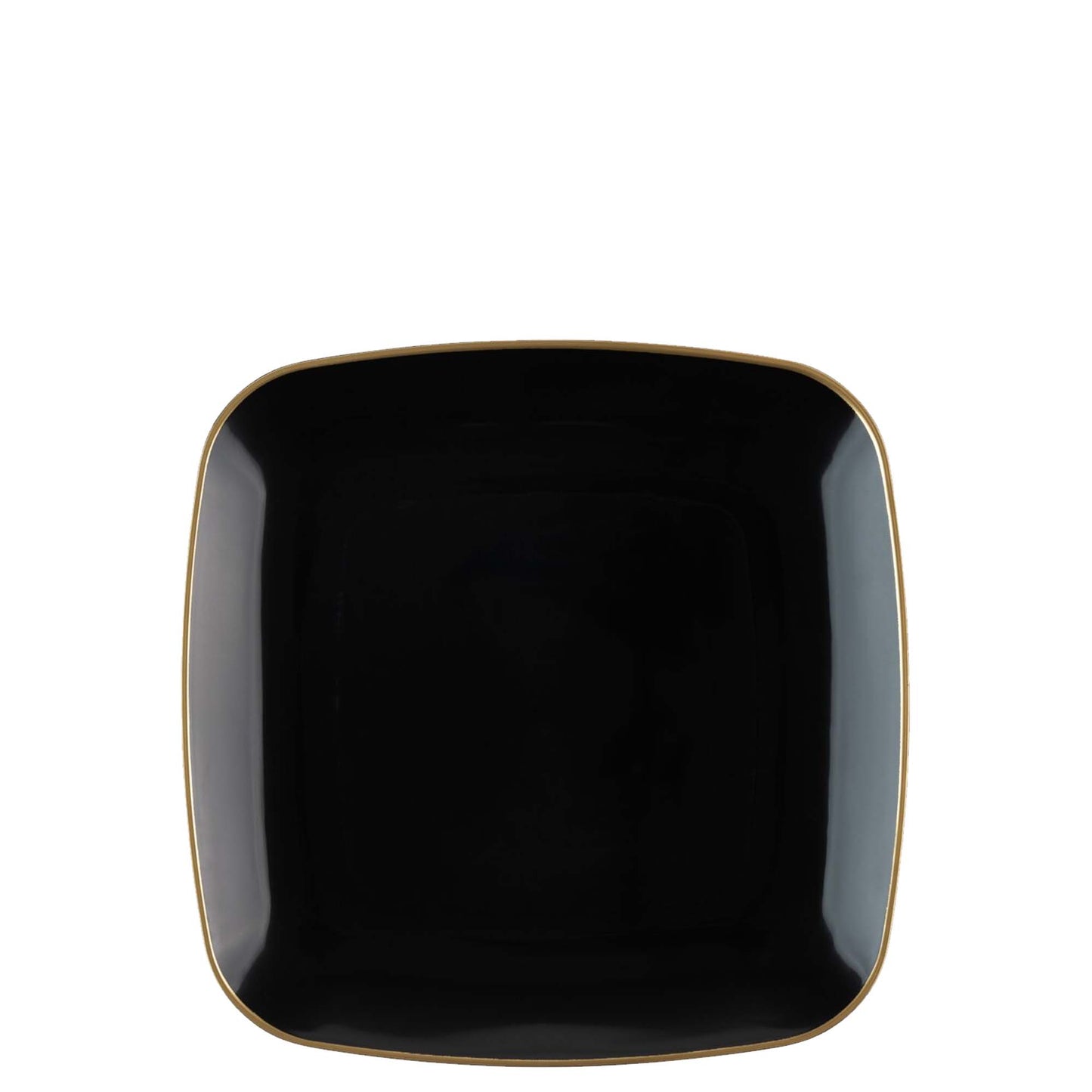 7.25" Disposable Fancy Square Black Plastic Salad Plates Gold Rim Organic Collection