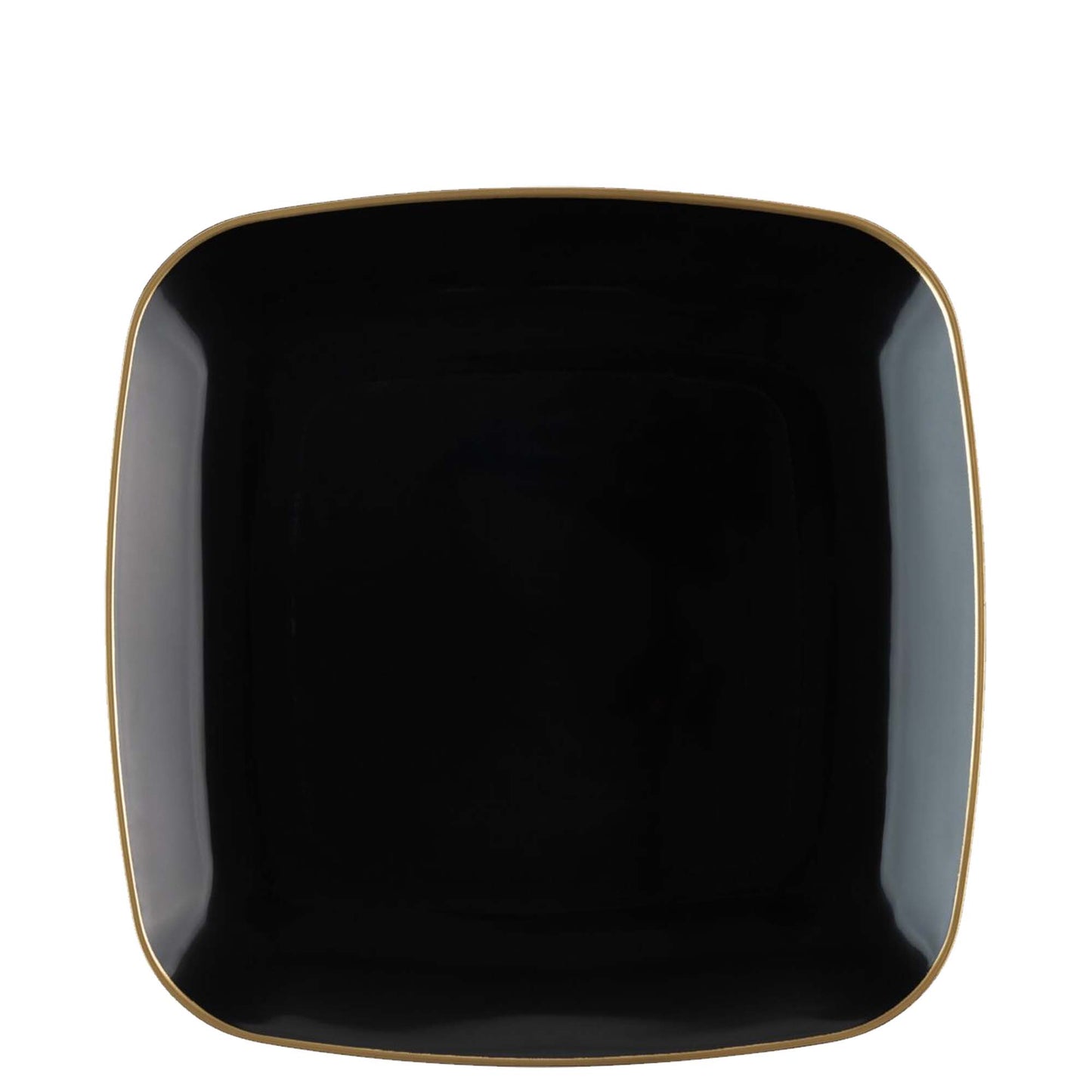 8.5" Disposable Fancy Square Black Plastic Lunch Plates Gold Rim Organic Collection