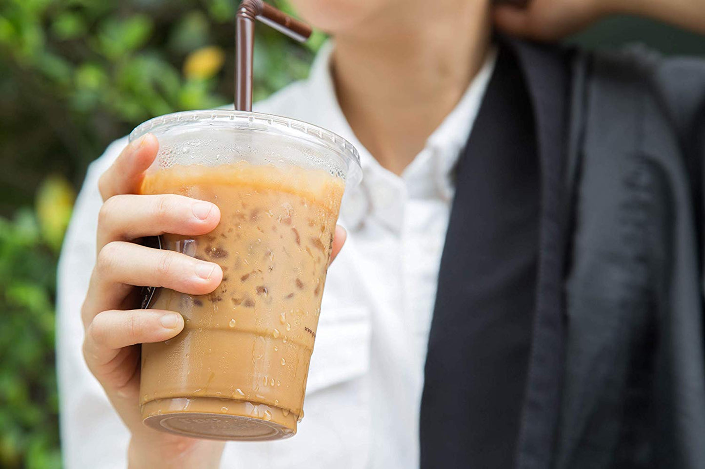 [50] Plastic Cups with Lids 10 oz | Iced Coffee Go Cups and Lids | Cold Smoothie | Clear Plastic Disposable Pet Cups | Ideal for Coffee, Parfait, Juice, Soda, Cocktail, Party Cups, Meal Prep