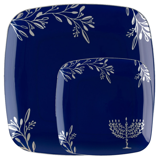 Chanukah Dessert Plate Dinner Plate Blue Charger Plate 10 inch 7 inch Holiday Party Hanukkah Disposable Plates Cobalt Dinner Plates