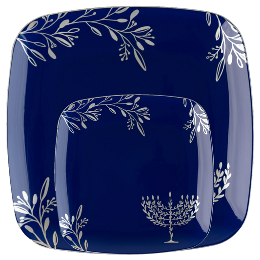 Chanukah Dessert Plate Dinner Plate Blue Charger Plate 10 inch 7 inch Holiday Party Hanukkah Disposable Plates Cobalt Dinner Plates