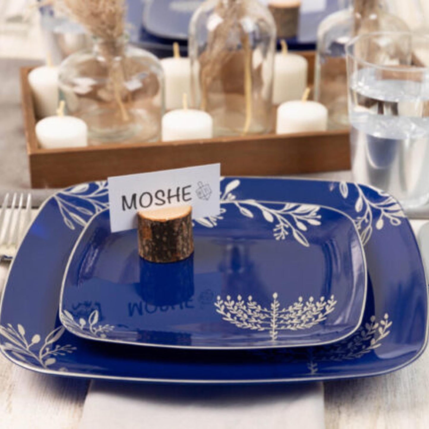 Chanukah Dessert Plate Dinner Plate Blue Charger Plate 10 inch 7 inch Holiday Party Hanukkah Disposable Plates Cobalt Dinner Plates
