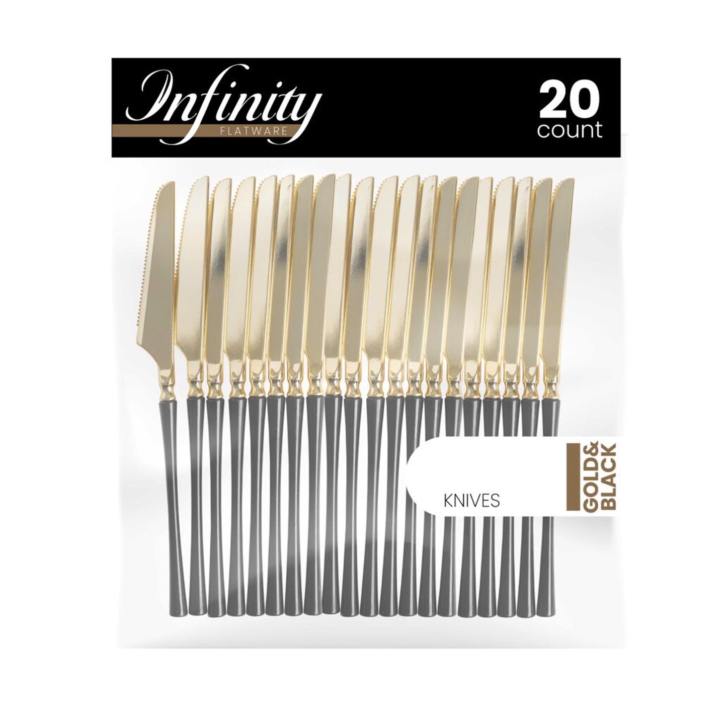 Plastic Knives Black and Gold Infinity Flatware Collection