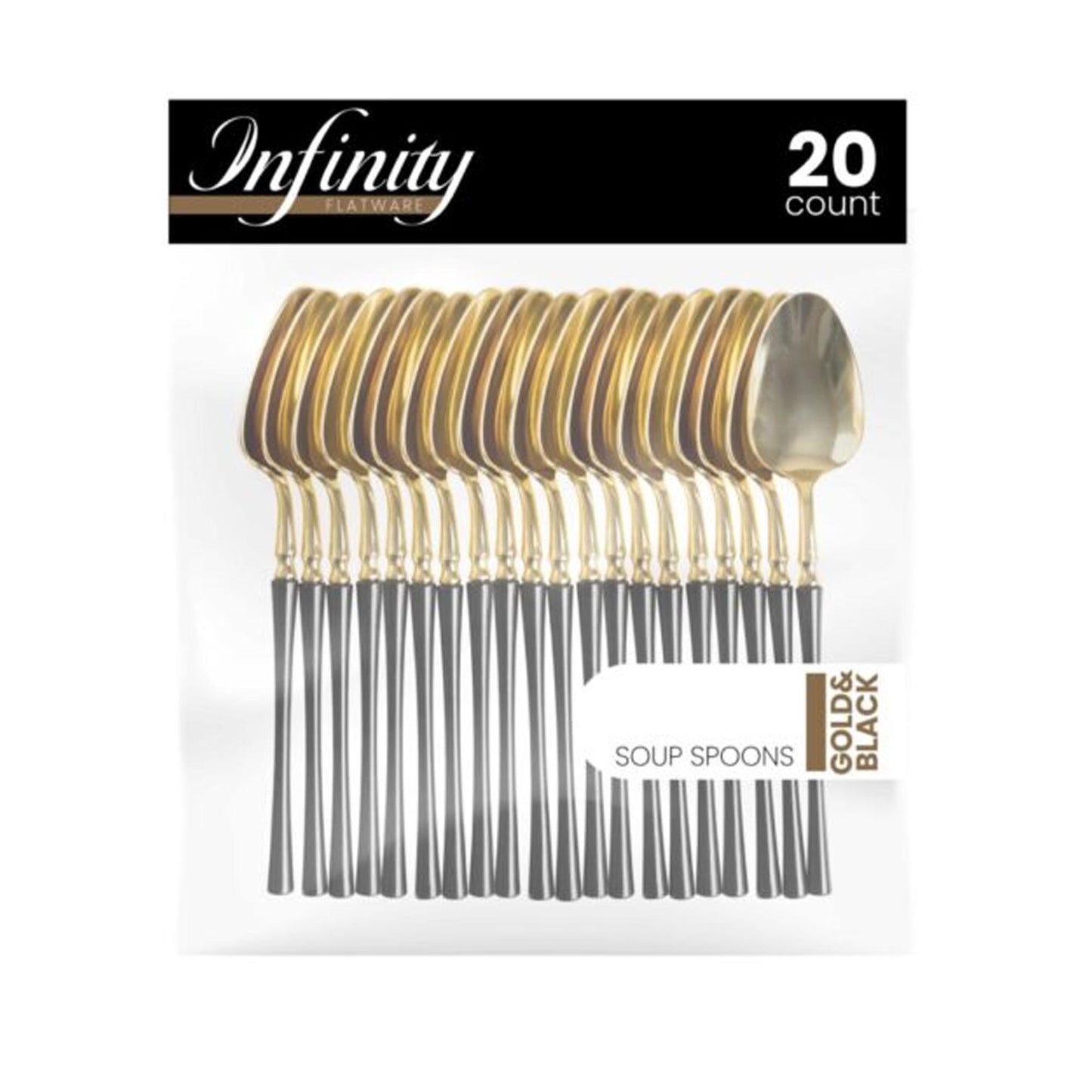 Plastic Soup Spoons Black and Gold Infinity Flatware Collection