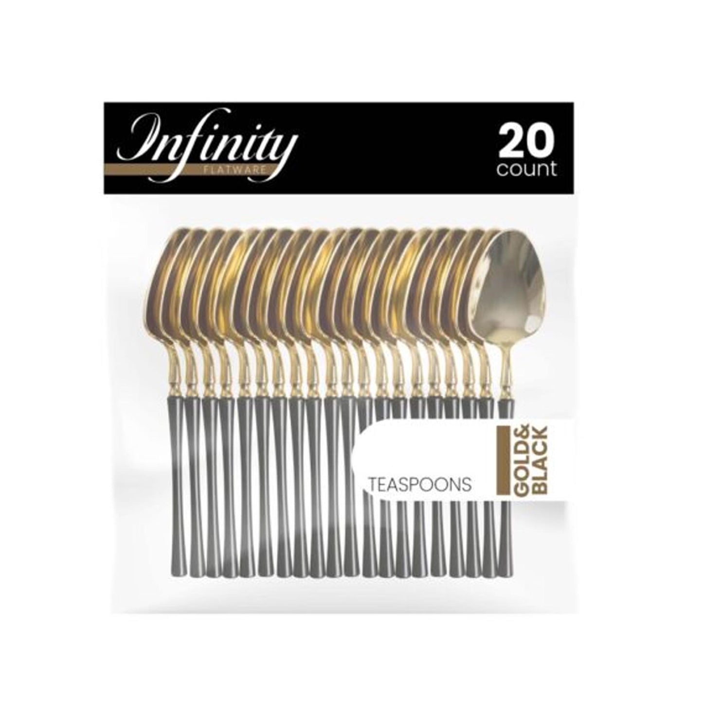 Plastic Tea Spoons Black and Gold Infinity Flatware Collection