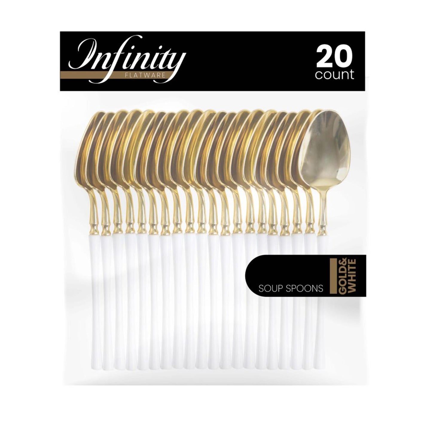 Plastic Soup Spoons White and Gold Infinity Flatware Collection