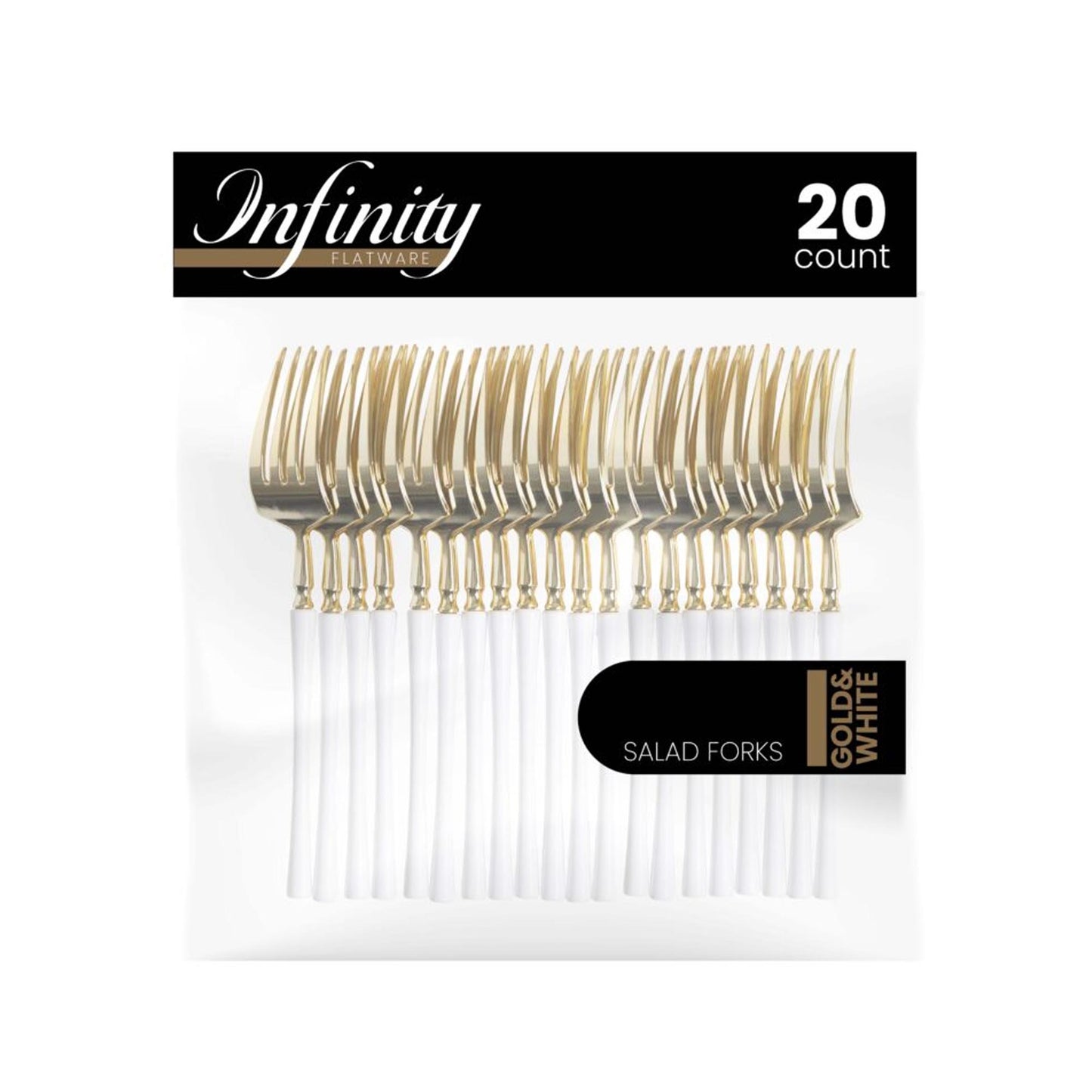 Plastic Salad Forks White and Gold Infinity Flatware Collection