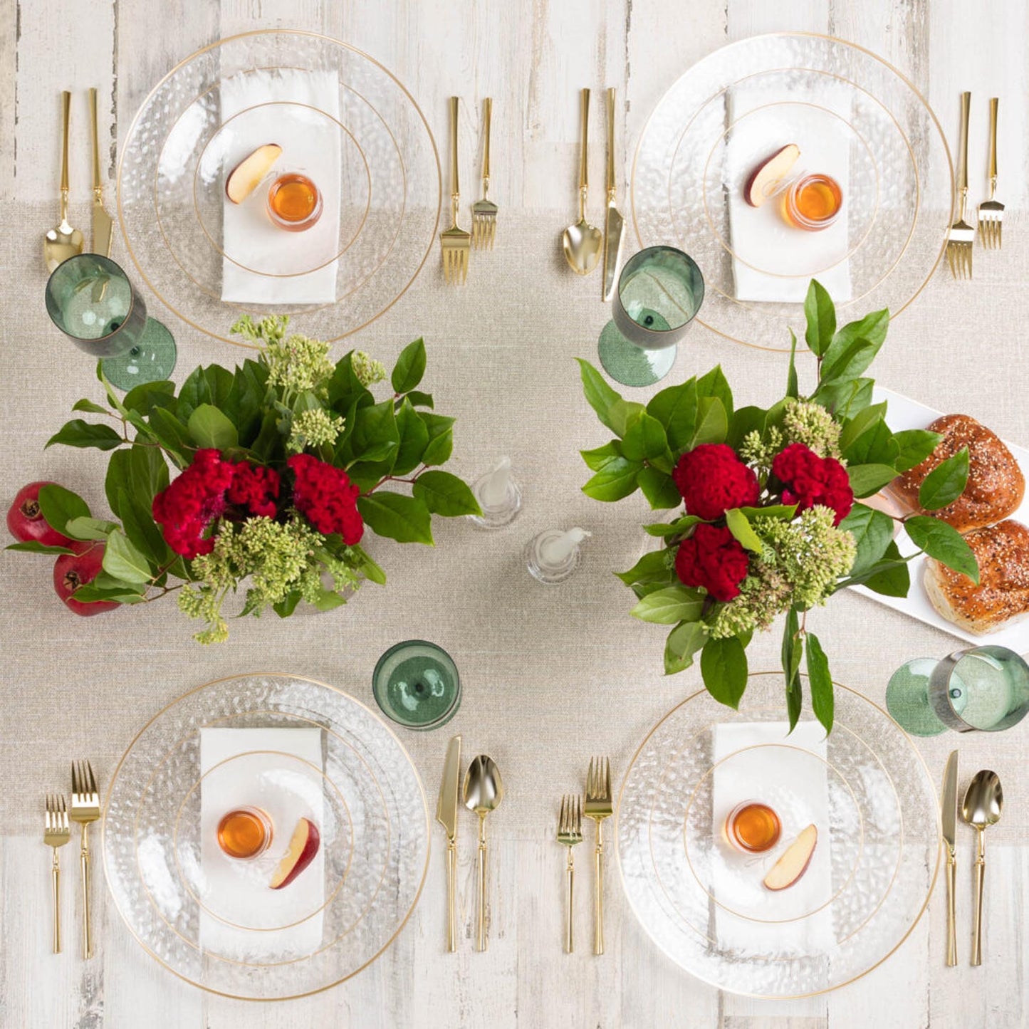 Plastic Tableware Clear Plate Gold Rim Hammered Transparent Organic Collection Dinner Party Set