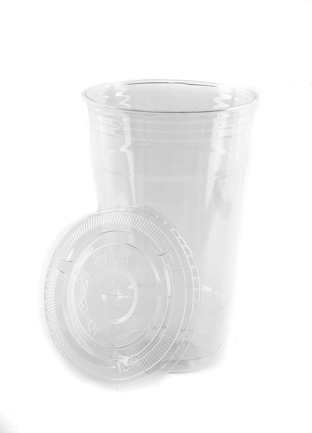 [50] Plastic Cups with Lids 10 oz | Iced Coffee Go Cups and Lids | Cold Smoothie | Clear Plastic Disposable Pet Cups | Ideal for Coffee, Parfait, Juice, Soda, Cocktail, Party Cups, Meal Prep