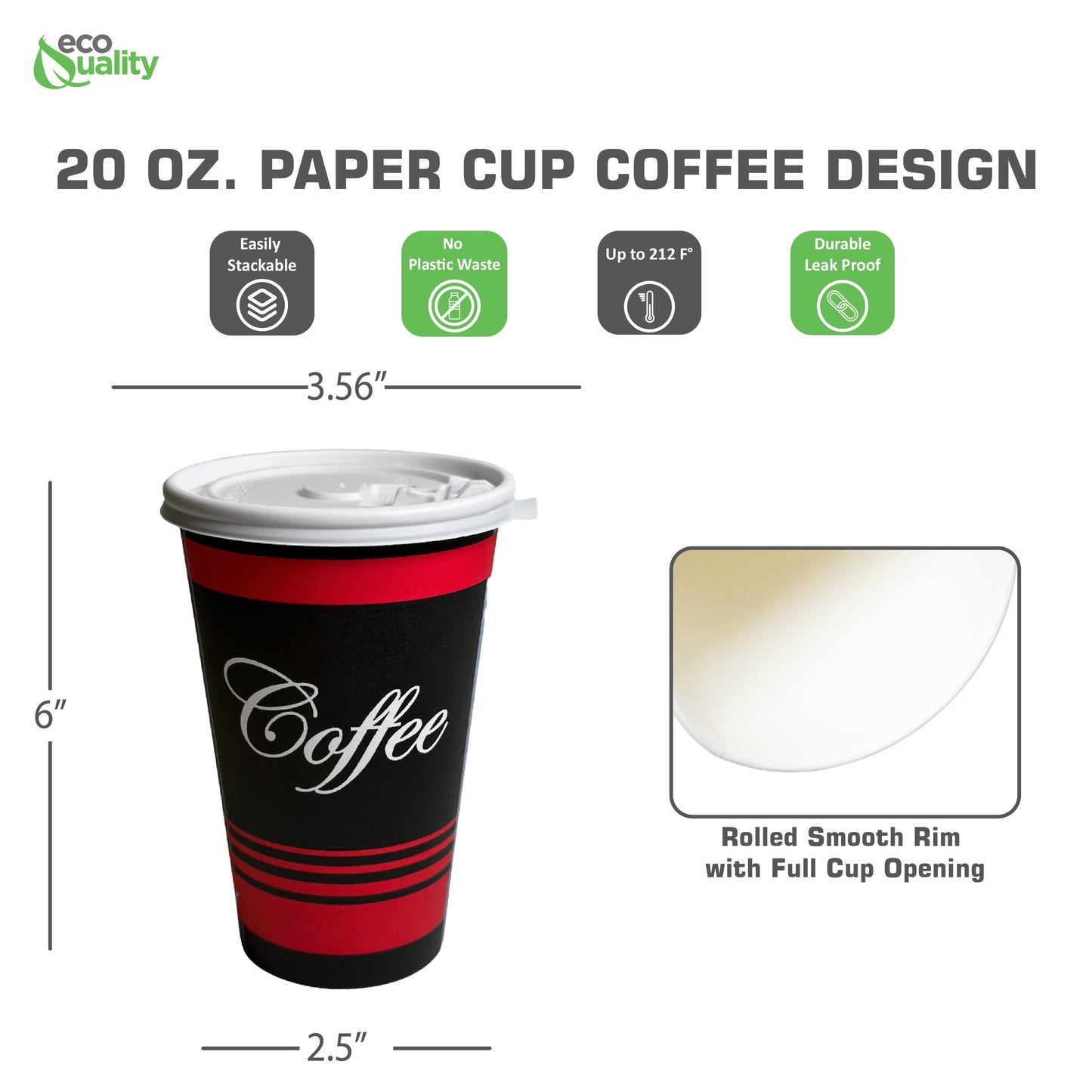 Design Disposable Paper Coffee Cups with White Flat Lids