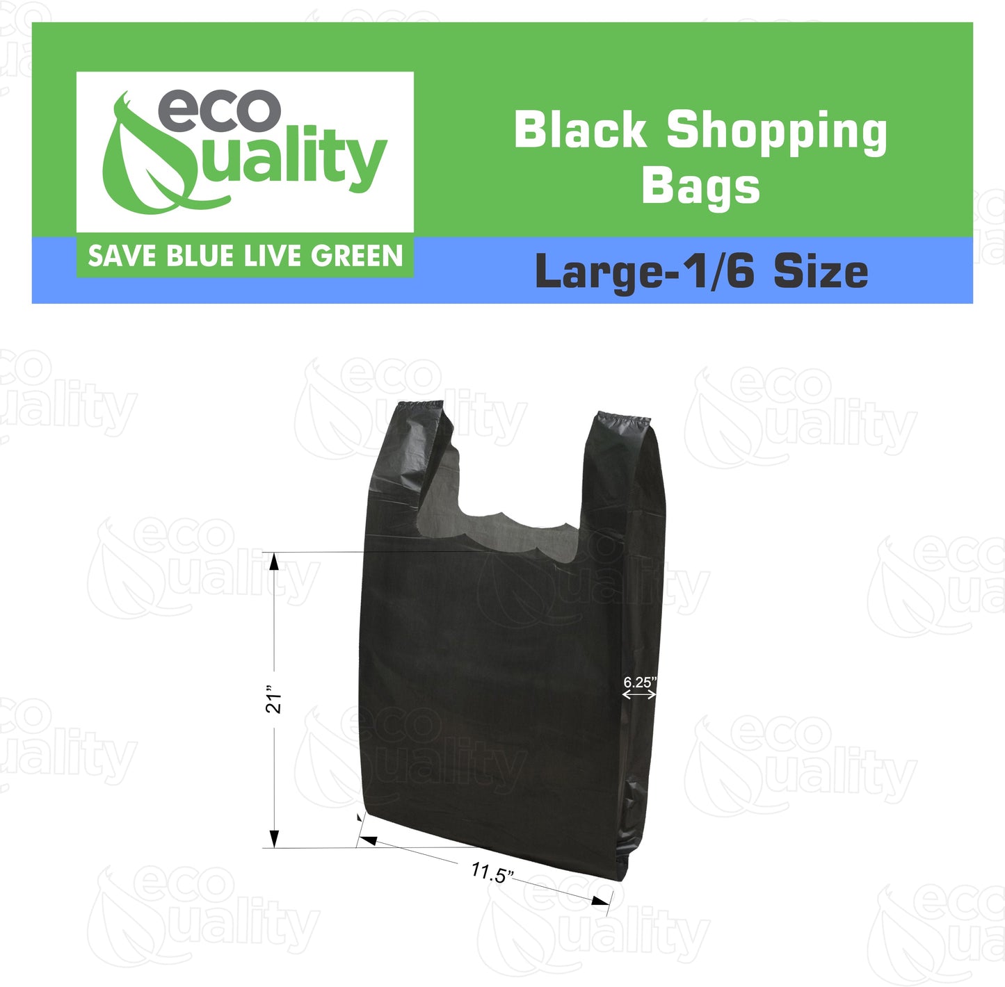 Large 1/6 Plastic Black T-Shirt Bags 11x12 inches, 13 Micron Reusable Recyclable Poly Shopping Bags
