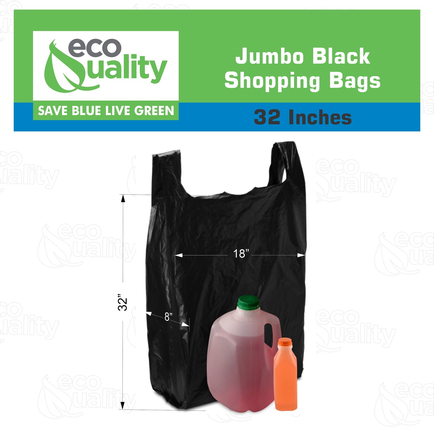 Plastic Black Jumbo Shopping Bags, Grocery Bags, Poly Bags, Multi-Use, Jumbo Size, Reusable Carry Out Bags (18x8x32 in.) (13 Micron) (100)