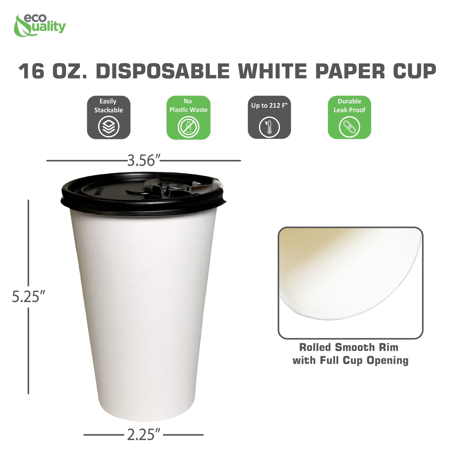Disposable White Paper Hot Cold Cups with Black Flat Lids