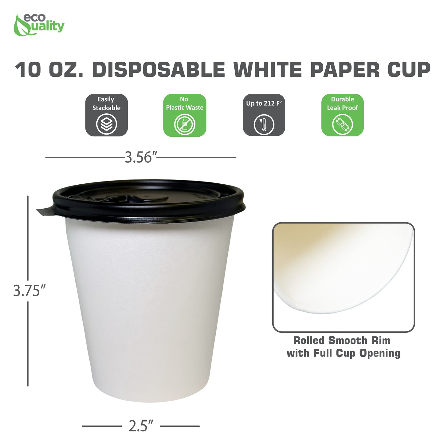 Disposable White Paper Hot Cold Cups with Black Flat Lids