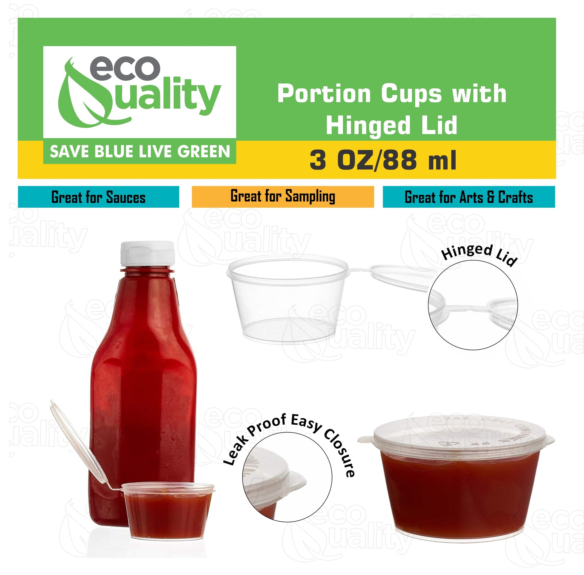 travel size To Go Take Out tasting Portion Dipping containers restaurant fast food food packaging jello shot slime storage diy small Plastic leak proof freezer safe leak proof ketchup mustard  mayo hot sauce hinged lid Disposable Portion Condiment Clear  3oz 3 ounces economical bulk wholesale ecoquality restaurant fast food supplies