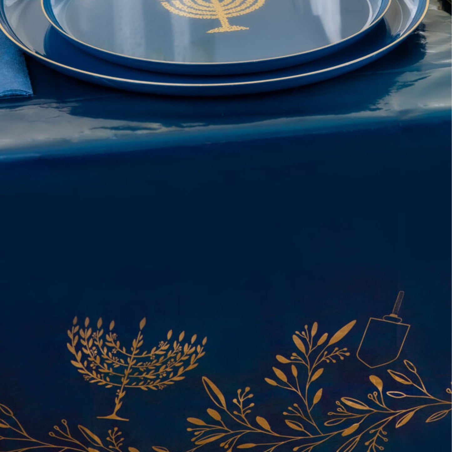Chanukah Table Cover Blue/Gold 54″x108″