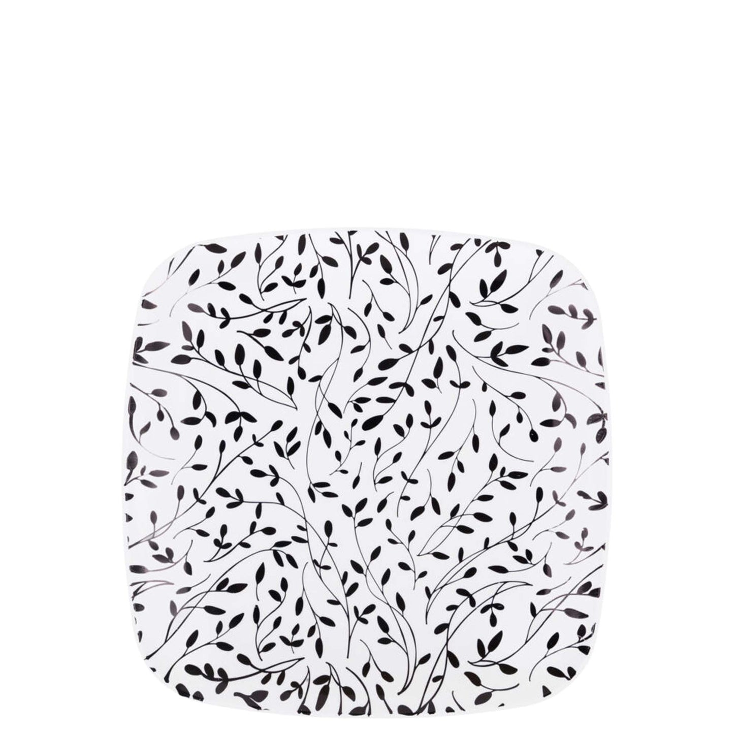 7.25" Disposable Fancy Square White Plastic Salad Plates Organic Black Leaf Collection