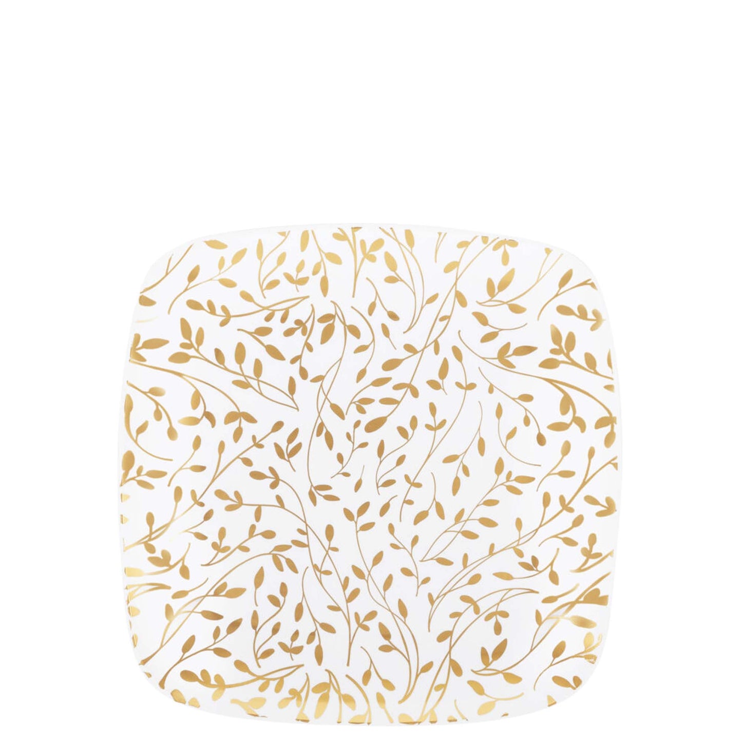 7.25" Disposable Fancy Square White Plastic Salad Plates Organic Gold Leaf Collection