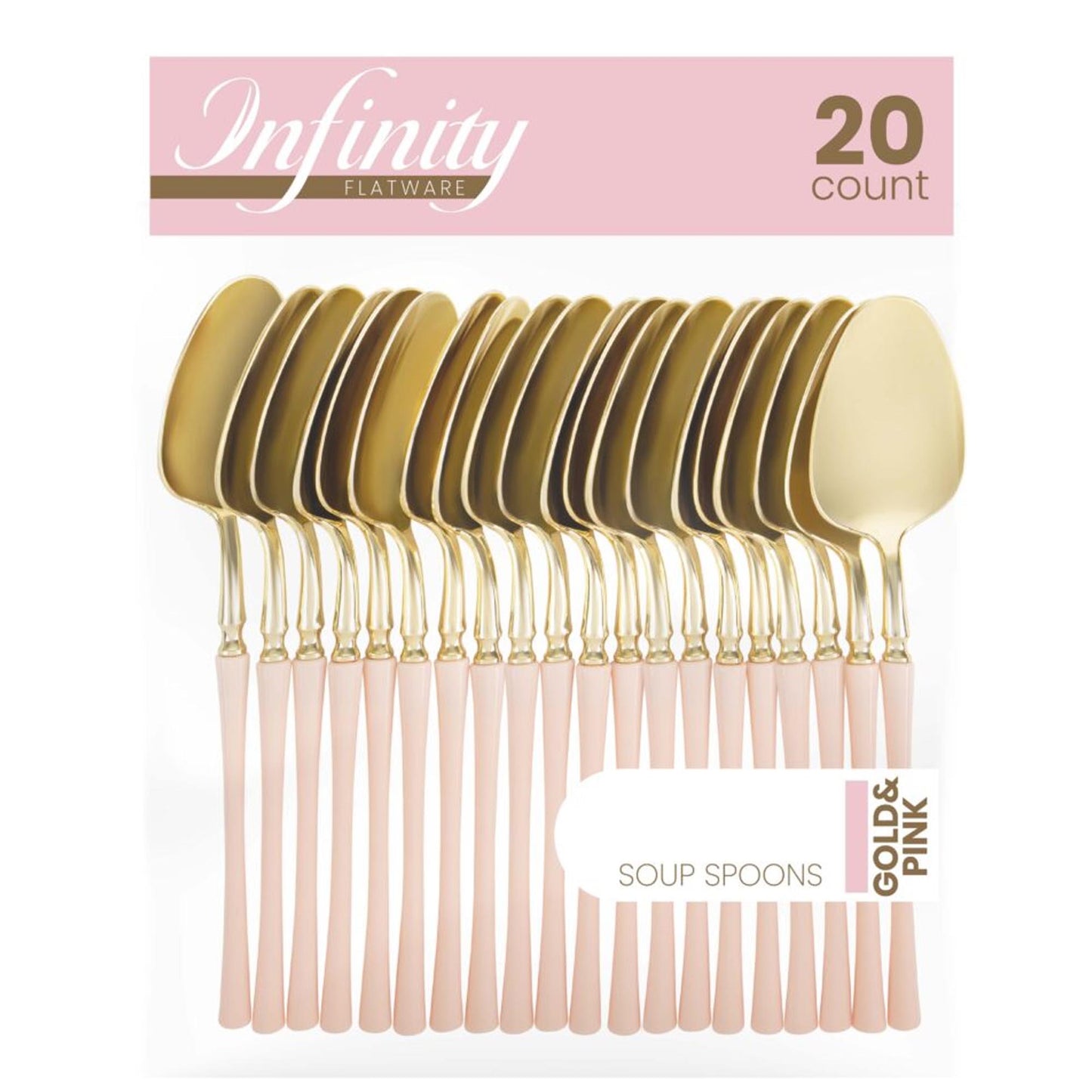 Plastic Soup Spoons Pink and Gold Infinity Flatware Collection