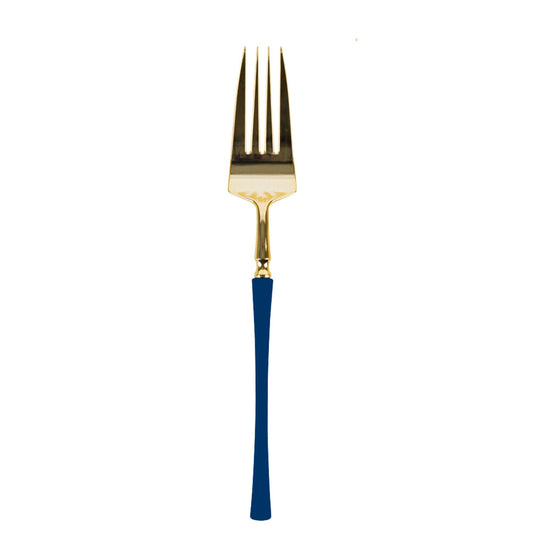 Plastic Dinner Forks Navy Blue and Gold Infinity Flatware Collection