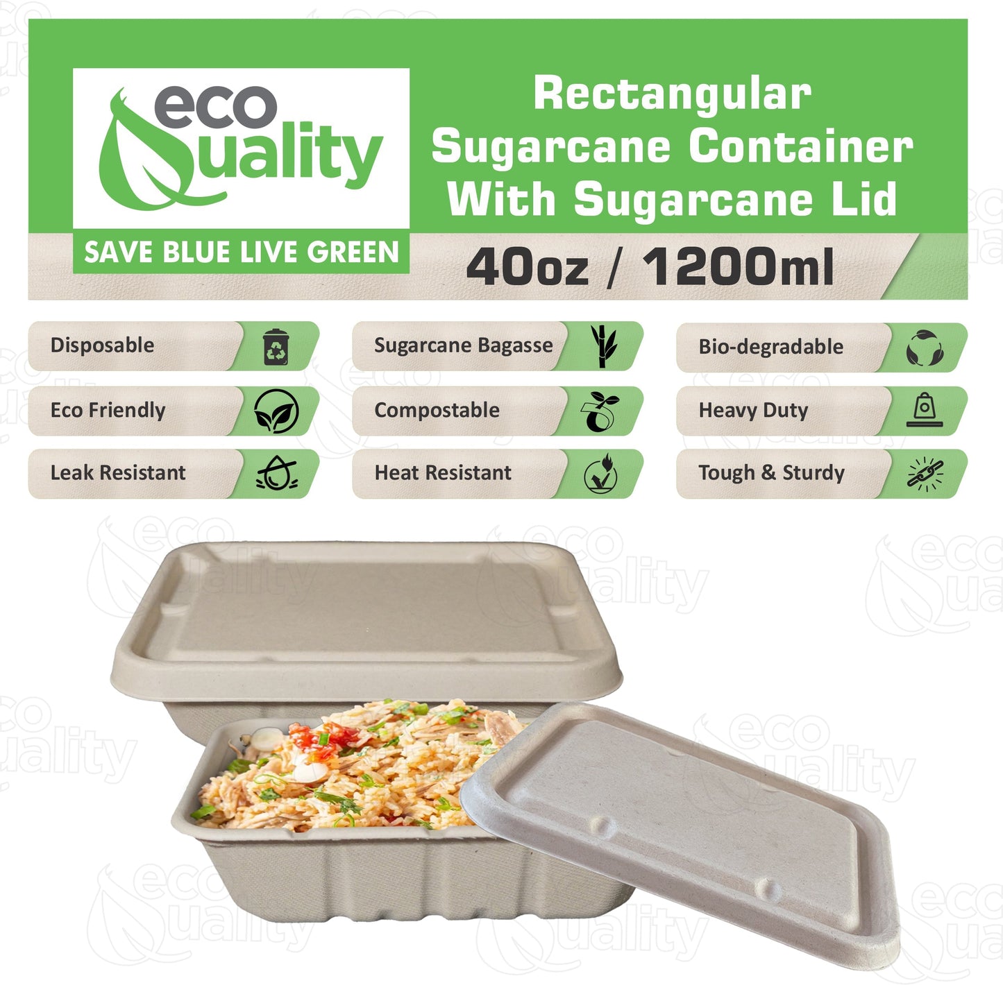 Sugarcane Fiber Bowl with Sugarcane Lid Compostable Disposable Oblong Food Prep Storage