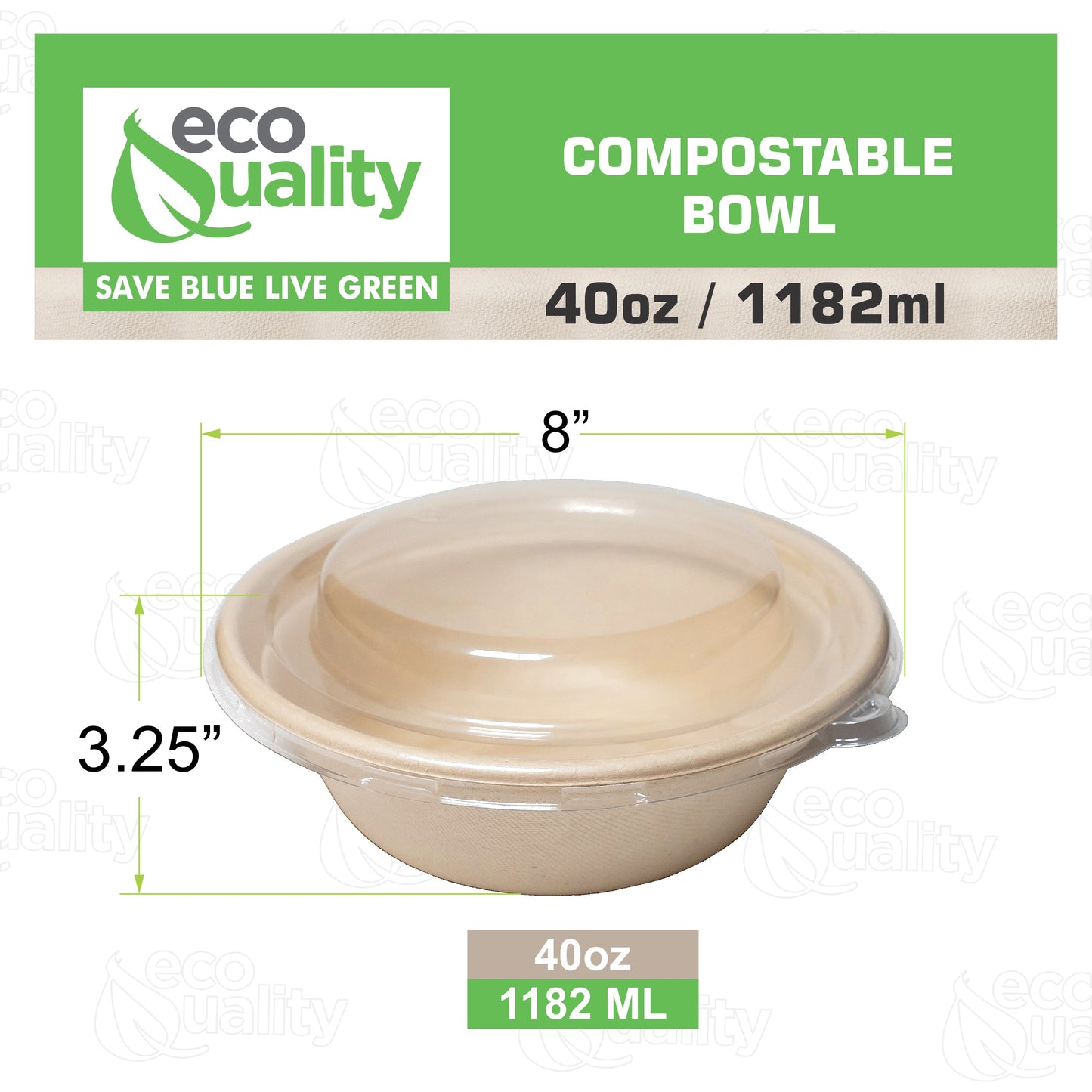 40oz Compostable Heavy Duty Disposable Bowls with Dome Lids, Ecofriendly, Bagasse Unbleached Bamboo, Biodegradable, Tree Free, Heat & Liquid Resistant Bowl