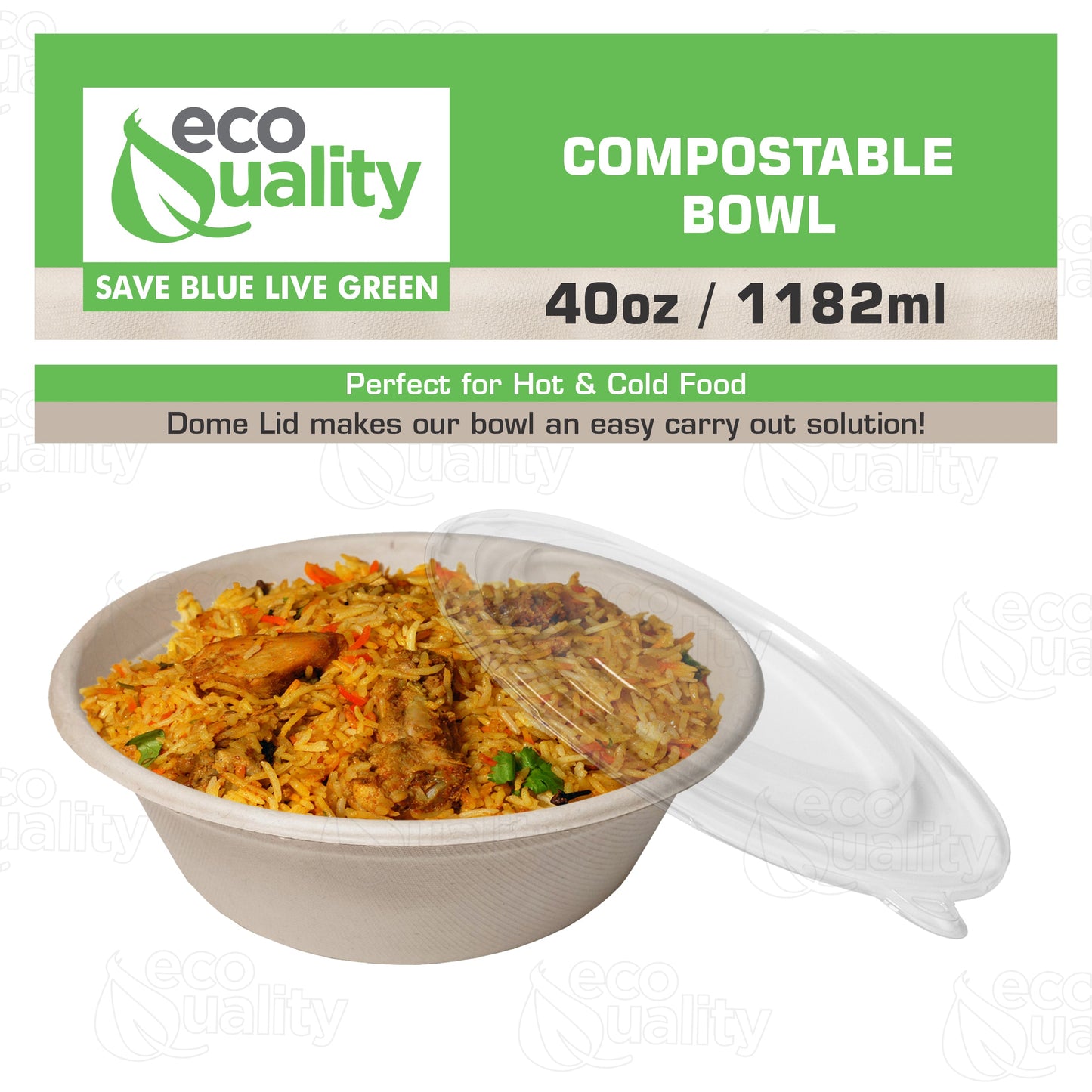 40oz Compostable Heavy Duty Disposable Bowls with Dome Lids, Ecofriendly, Bagasse Unbleached Bamboo, Biodegradable, Tree Free, Heat & Liquid Resistant Bowl