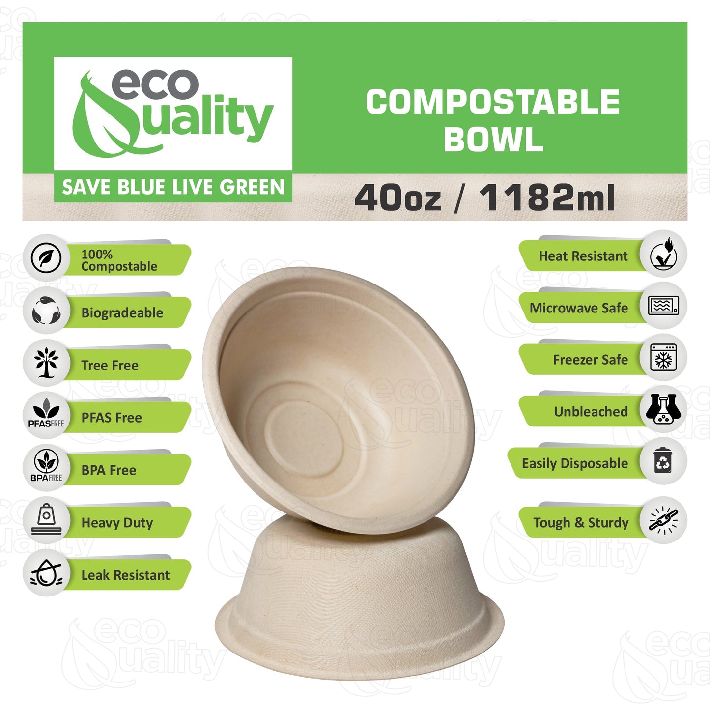 Compostable Heavy Duty Disposable Bowls, Eco Friendly, Natural Bagasse Unbleached Bamboo, Biodegradable, Tree Free, Heat & Liquid Resistant Bowl
