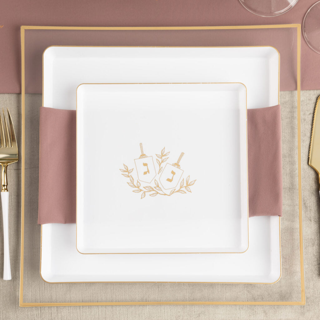 Chanukah Dessert Plate Dinner Plate White Gold Charger Plate Holiday Party Hanukkah Disposable Plates Dinner Salad Dessert Plates