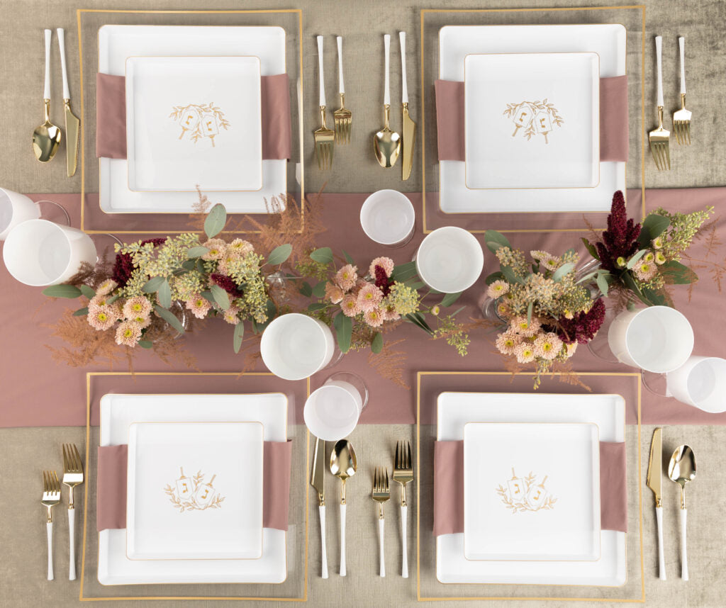 Chanukah Dessert Plate Dinner Plate White Gold Charger Plate Holiday Party Hanukkah Disposable Plates Dinner Salad Dessert Plates
