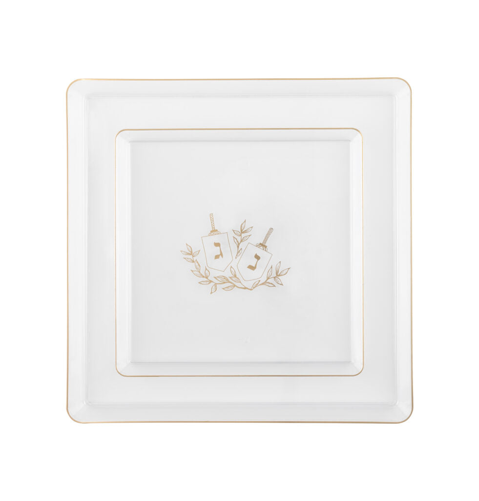 Chanukah Dessert Plate Dinner Plate White Gold Charger Plate Holiday Party Hanukkah Disposable Plates Dinner Salad Dessert Plates