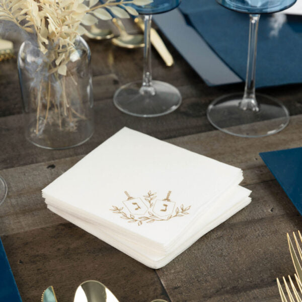 White Chanukah Linen Like Cocktail Napkins