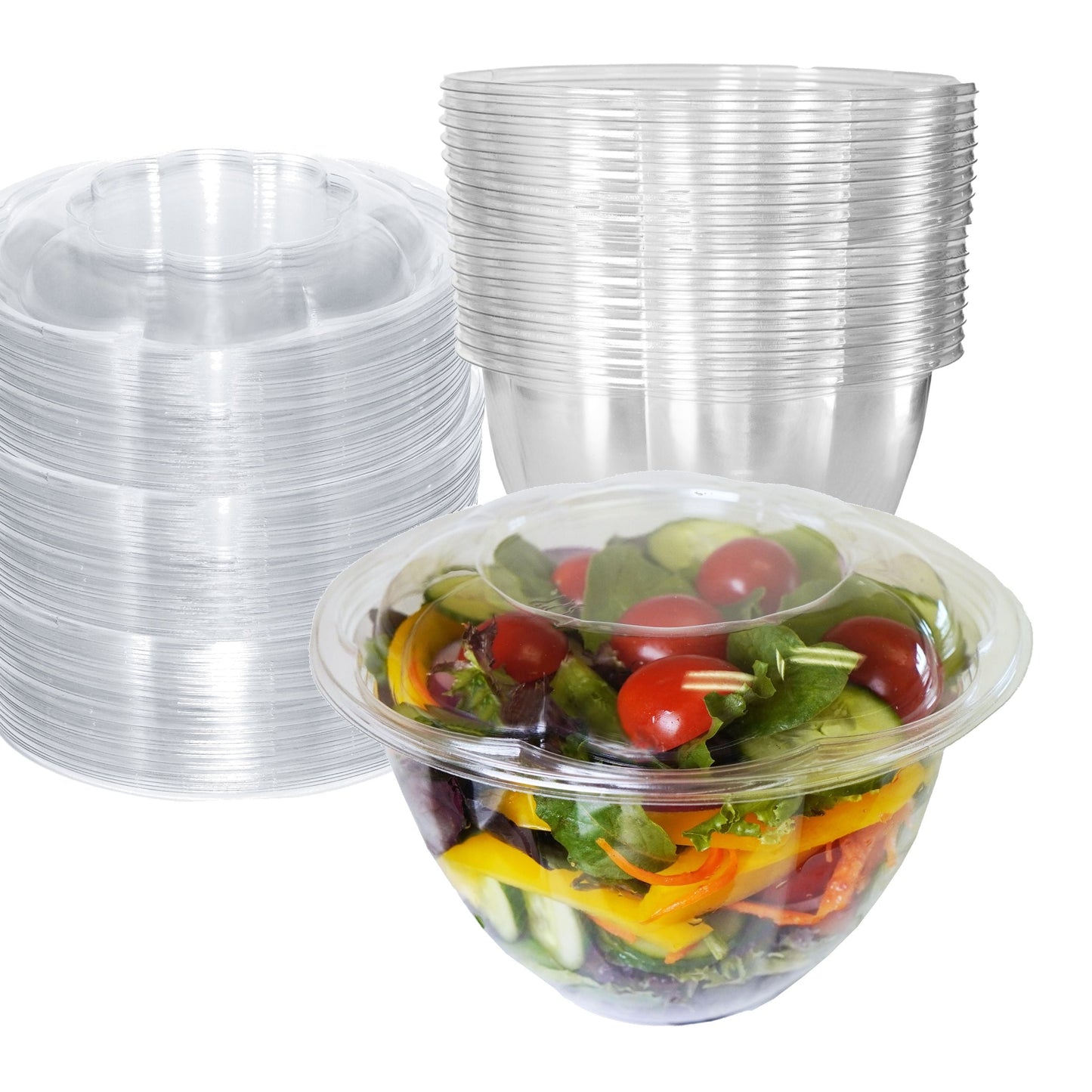 48oz Crystal Clear Plastic Disposable Salad Bowls with Lids To-Go with Lids Meal Prep Container