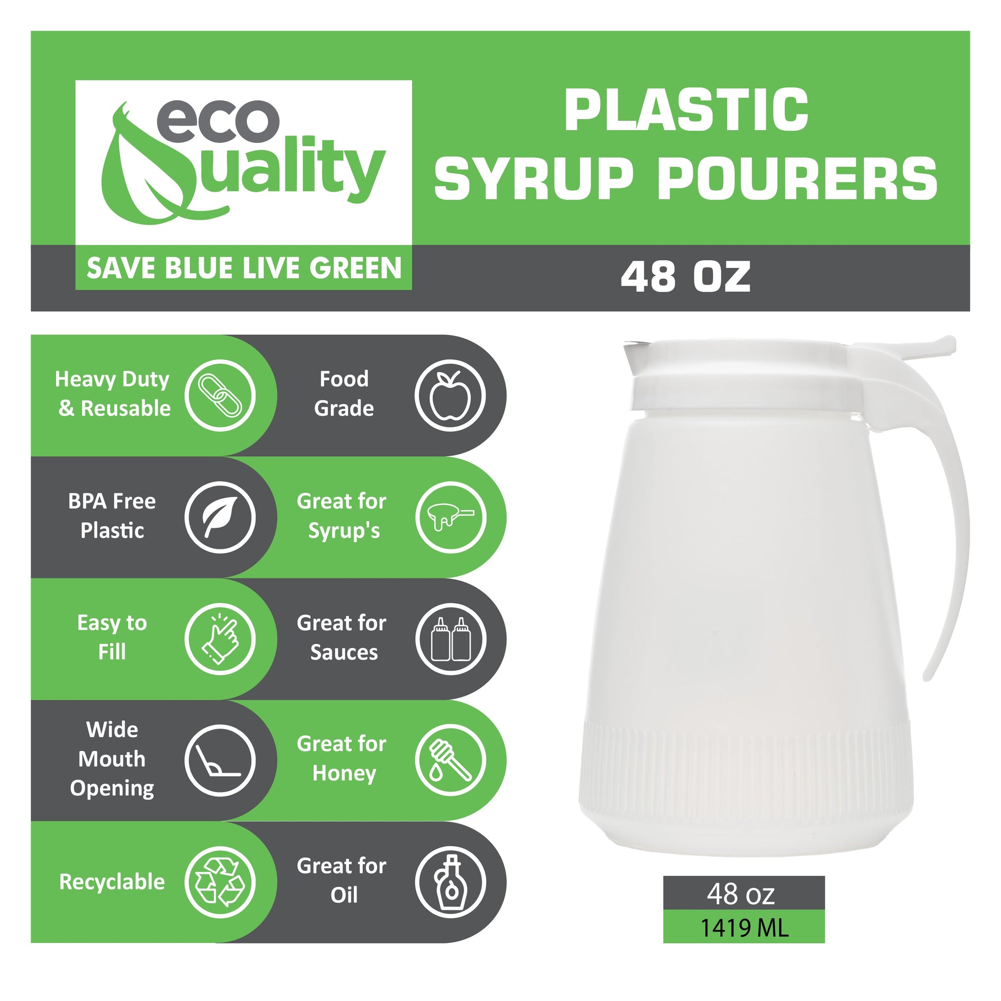 Syrup Dispenser with Lids Syrup Dispenser Plastic Dispenser household diner restaurant food truck fast food Food Service Restaurant Commercial Kitchen Catering Restaurant Cafe Buffet Event Party affordable bulk economical commercial wholesale 32oz 48oz