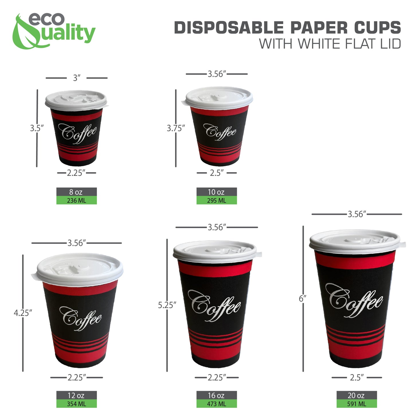 Design Disposable Paper Coffee Cups with White Flat Lids