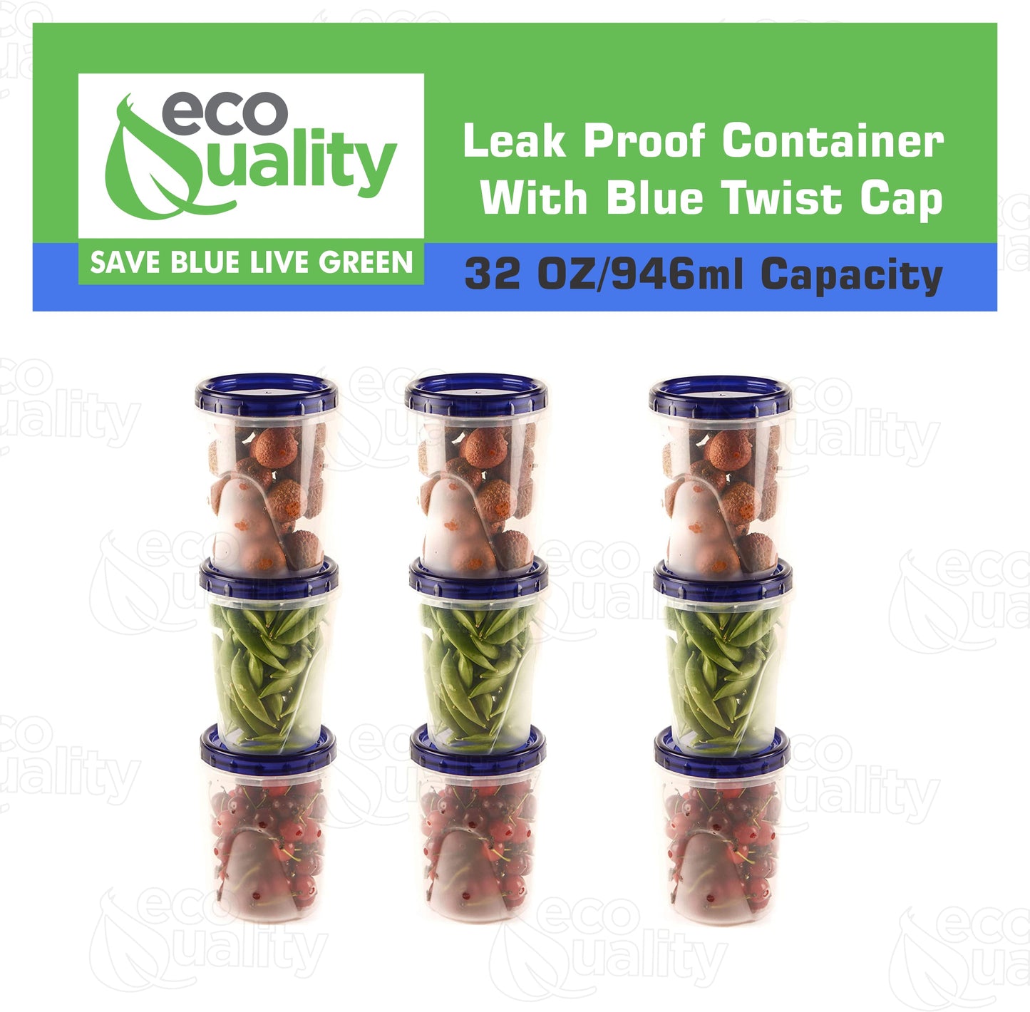32oz Twist Top Storage Deli Containers BPA-Free, Reusable Airtight Plastic Food Storage Leak Proof Canisters