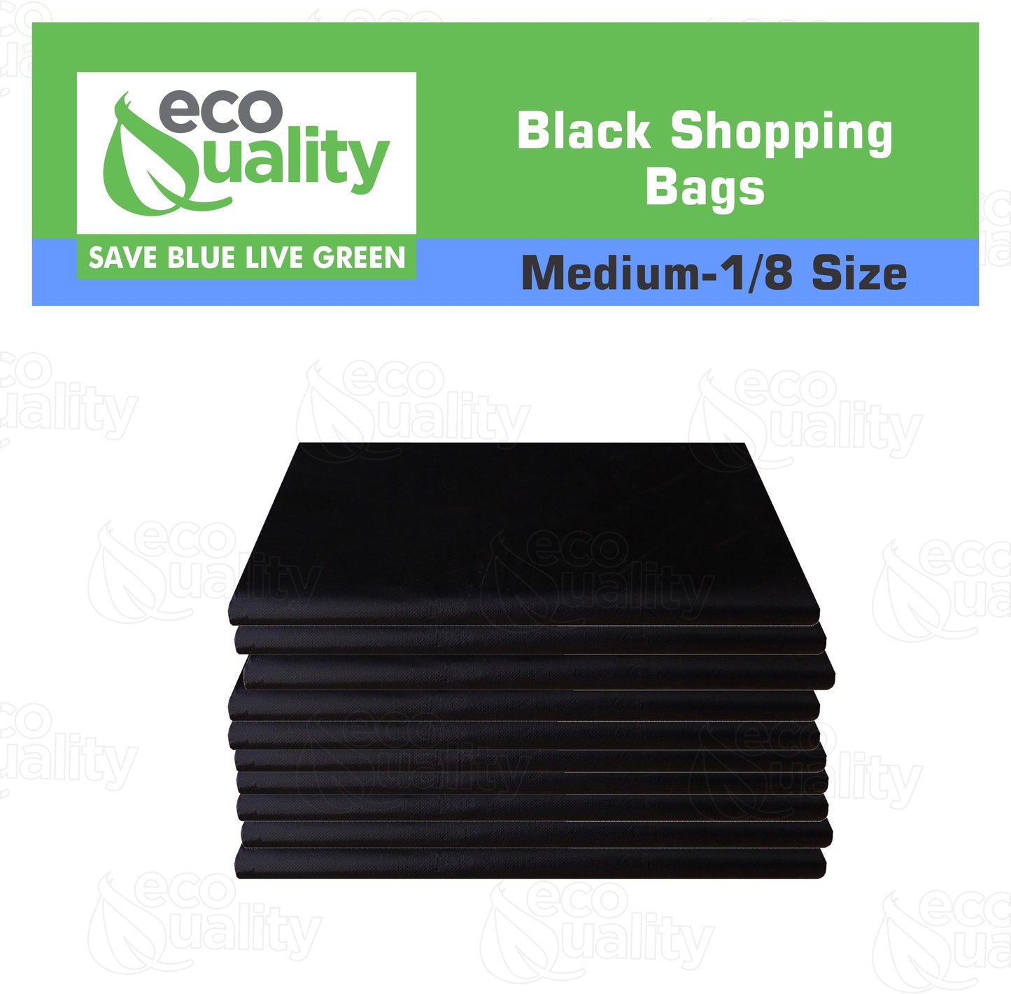 Medium 1/8 Plastic Black T-Shirt Bags 10x18 inches, 13 Micron Reusable Recyclable Poly Shopping Bags
