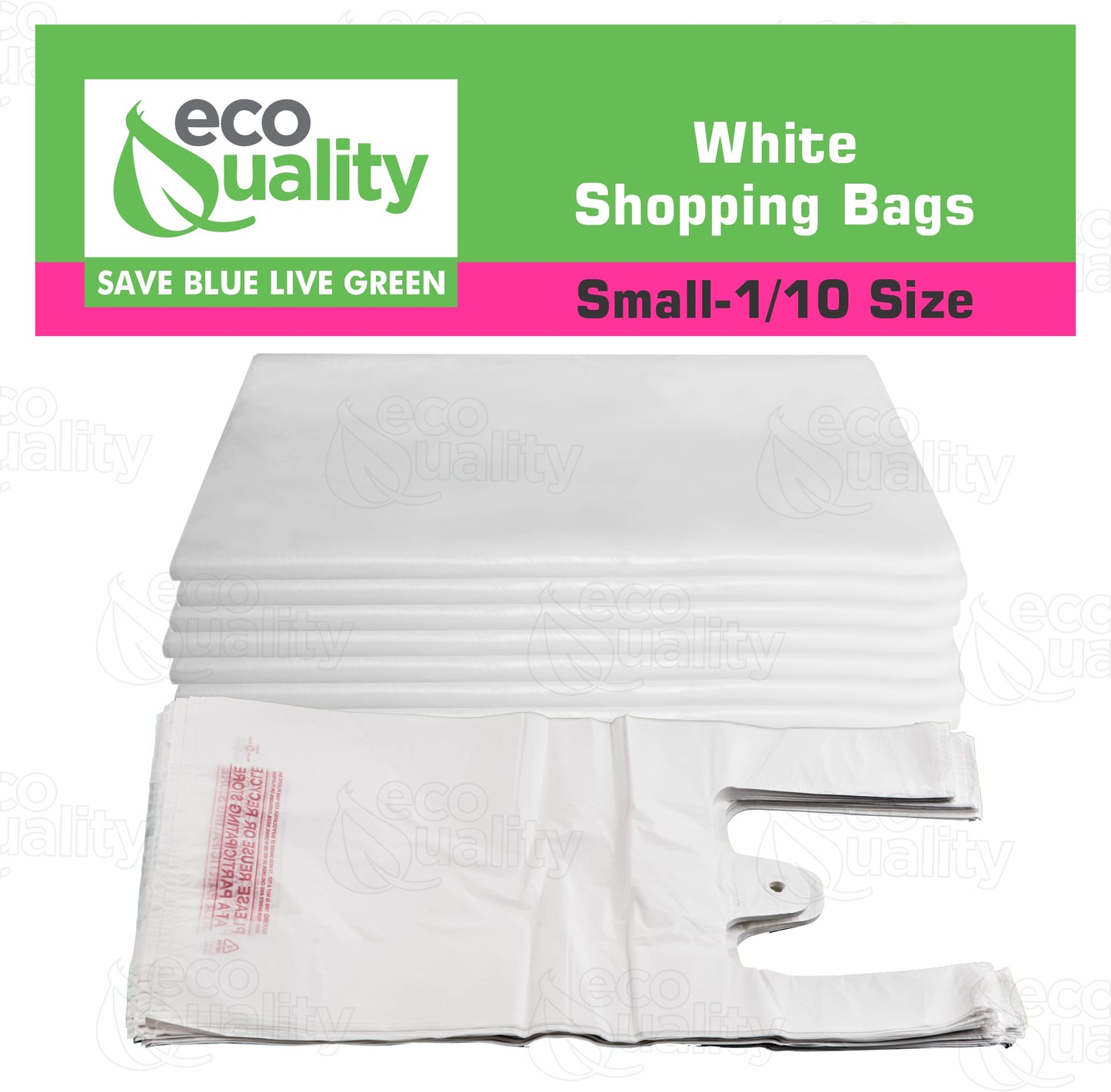 Plastic White T-Shirt Bags (Small 1/6, Medium 1/8, Large 1/10)