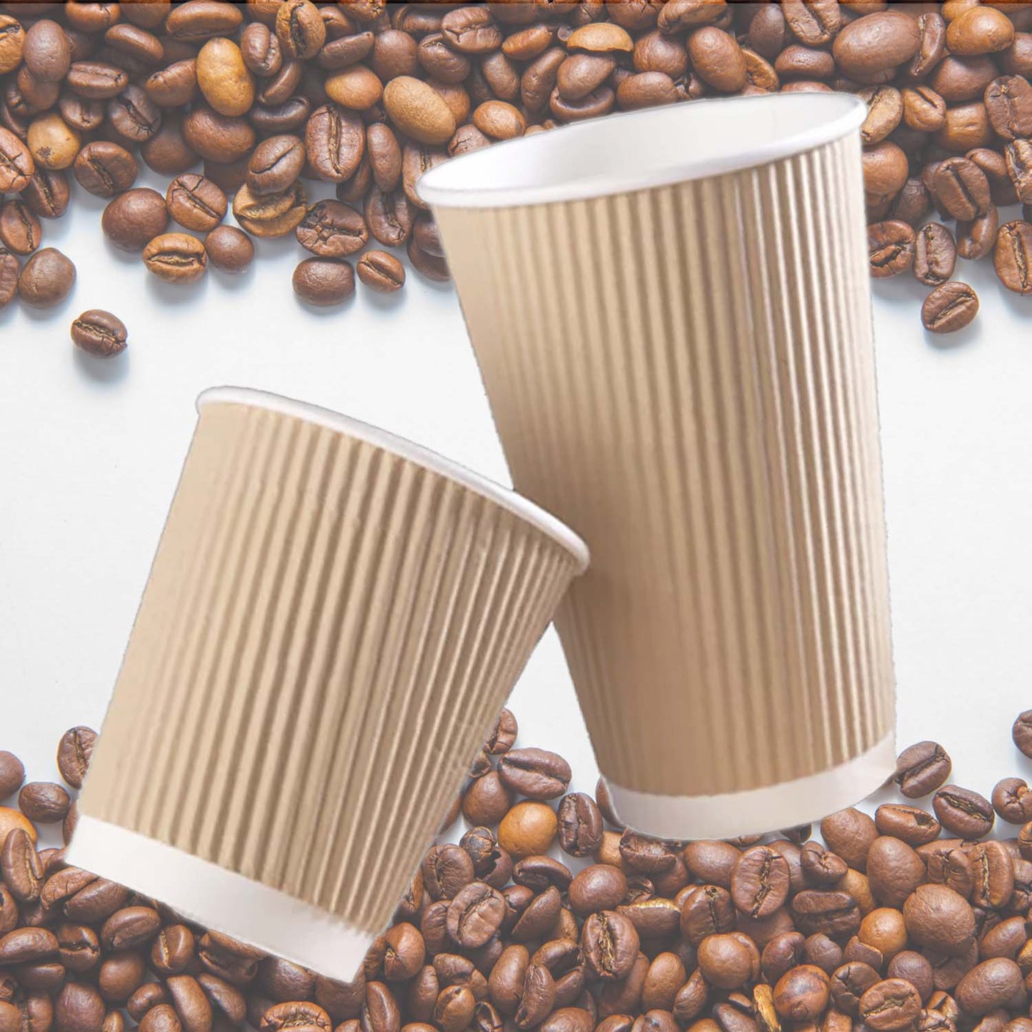 8oz Insulated Disposable Double Wall Ripple Paper Hot Cold Cups with White Flat Lids
