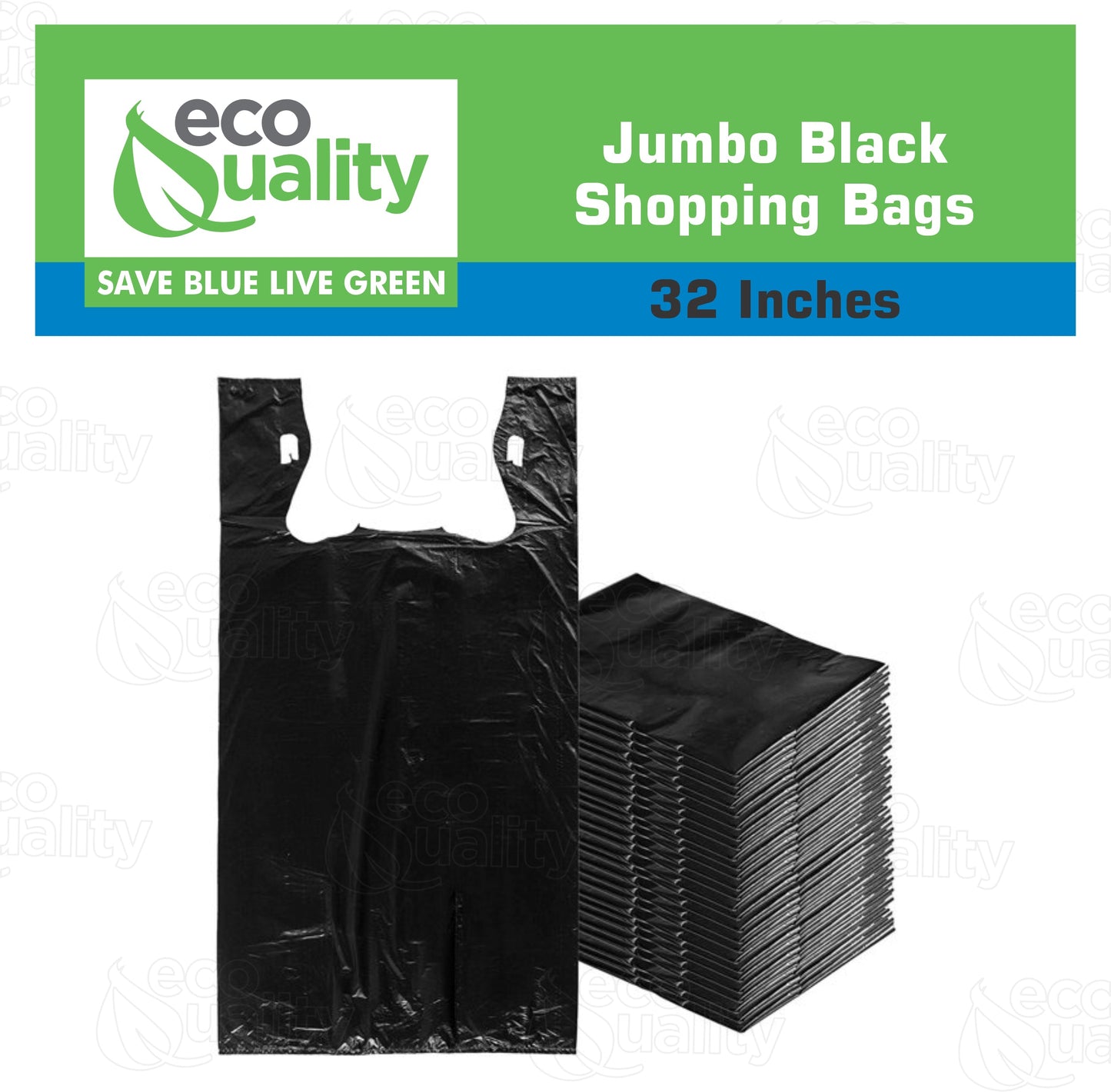 Plastic Black Jumbo Shopping Bags, Grocery Bags, Poly Bags, Multi-Use, Jumbo Size, Reusable Carry Out Bags (18x8x32 in.) (13 Micron) (100)