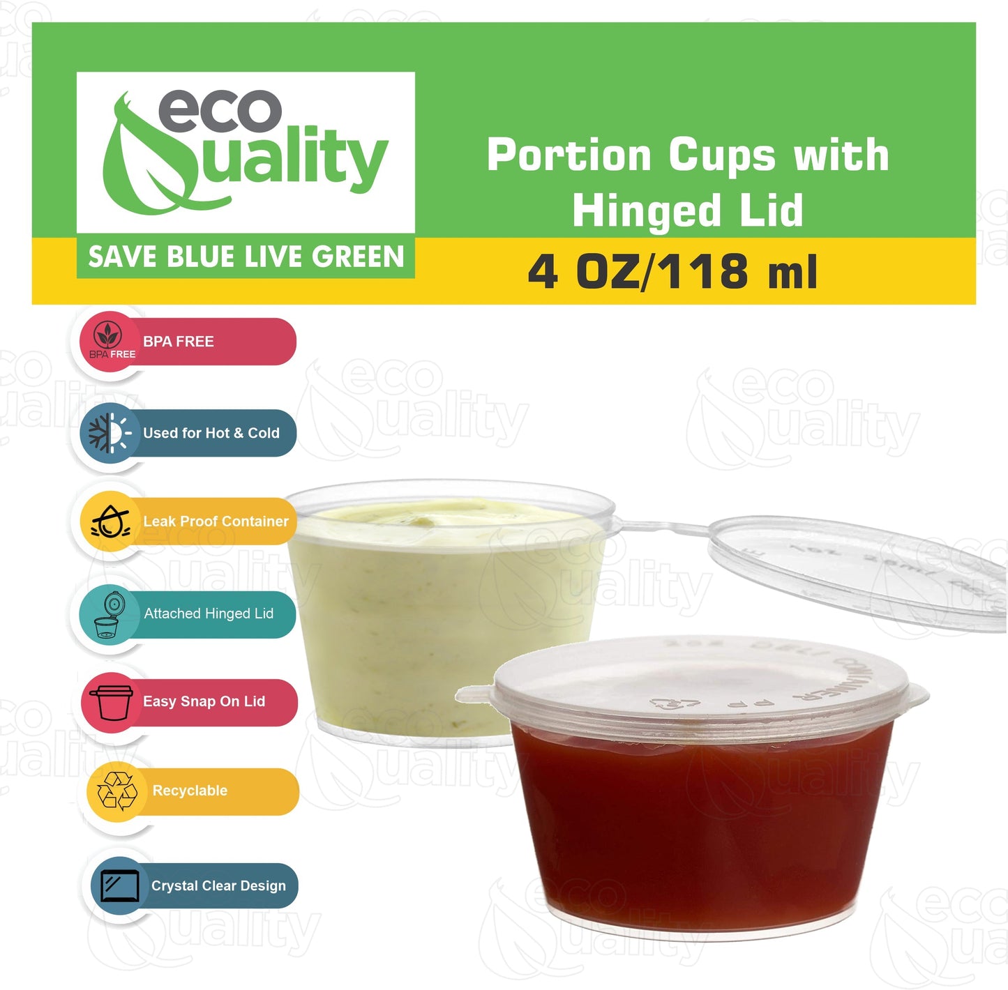 Clear Portion Plastic Cup with Hinged Lid Leak Proof Disposable Container