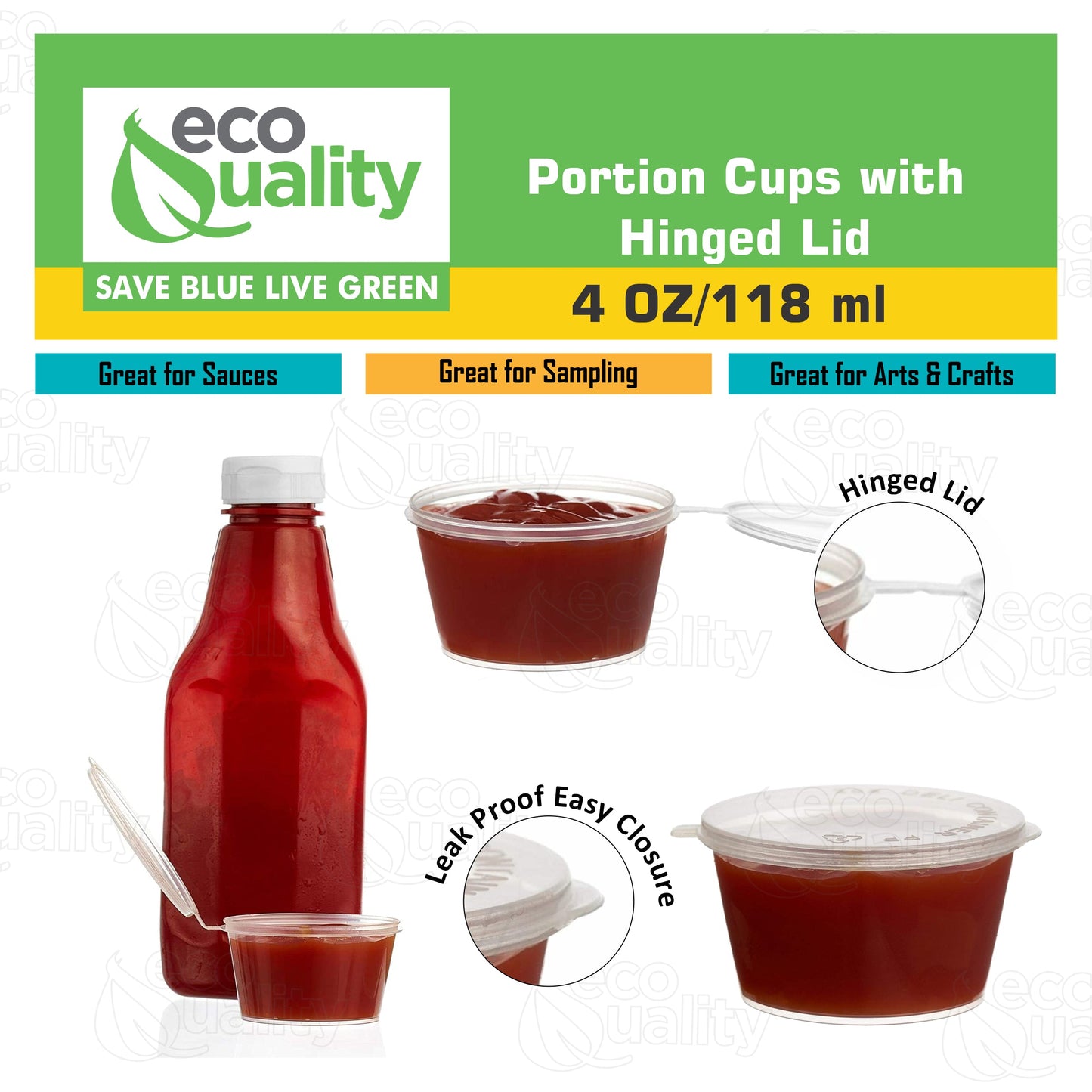 Clear Portion Plastic Cup with Hinged Lid Leak Proof Disposable Container