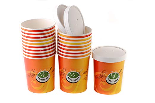 Disposable Design Paper Soup Containers with Lids Combo