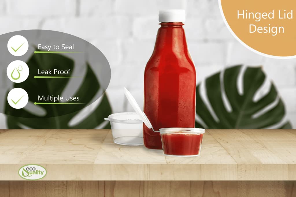 travel size To Go Take Out tasting Portion Dipping containers restaurant fast food food packaging jello shot slime storage diy small Plastic leak proof freezer safe leak proof ketchup mustard mayo hot sauce hinged lid Disposable Portion Condiment Clear 5.5oz 5.5 ounces economical bulk wholesale ecoquality