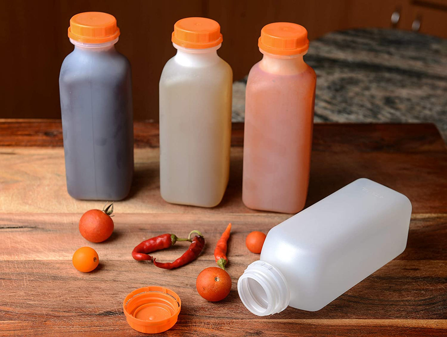 38MM Ratchet Caps and Lids for Plastic Juice Bottles For HDPE and Clear Plastic Juice Bottles, Smoothie Bottles, Fresh Squeezed Juice Container (Blue, Green, Orange)