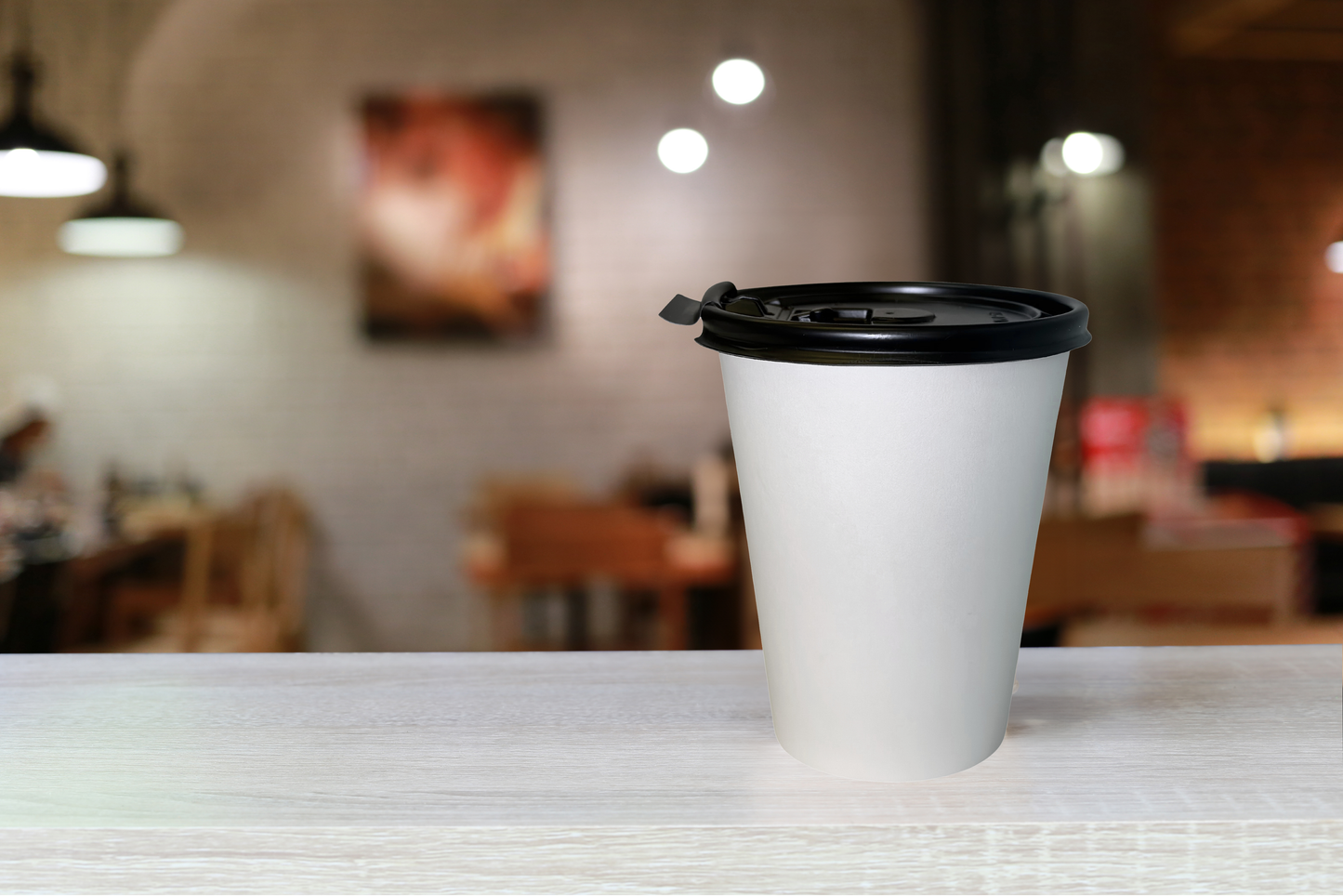 16oz Disposable White Paper Hot Cold Cups with Black Flat Lids