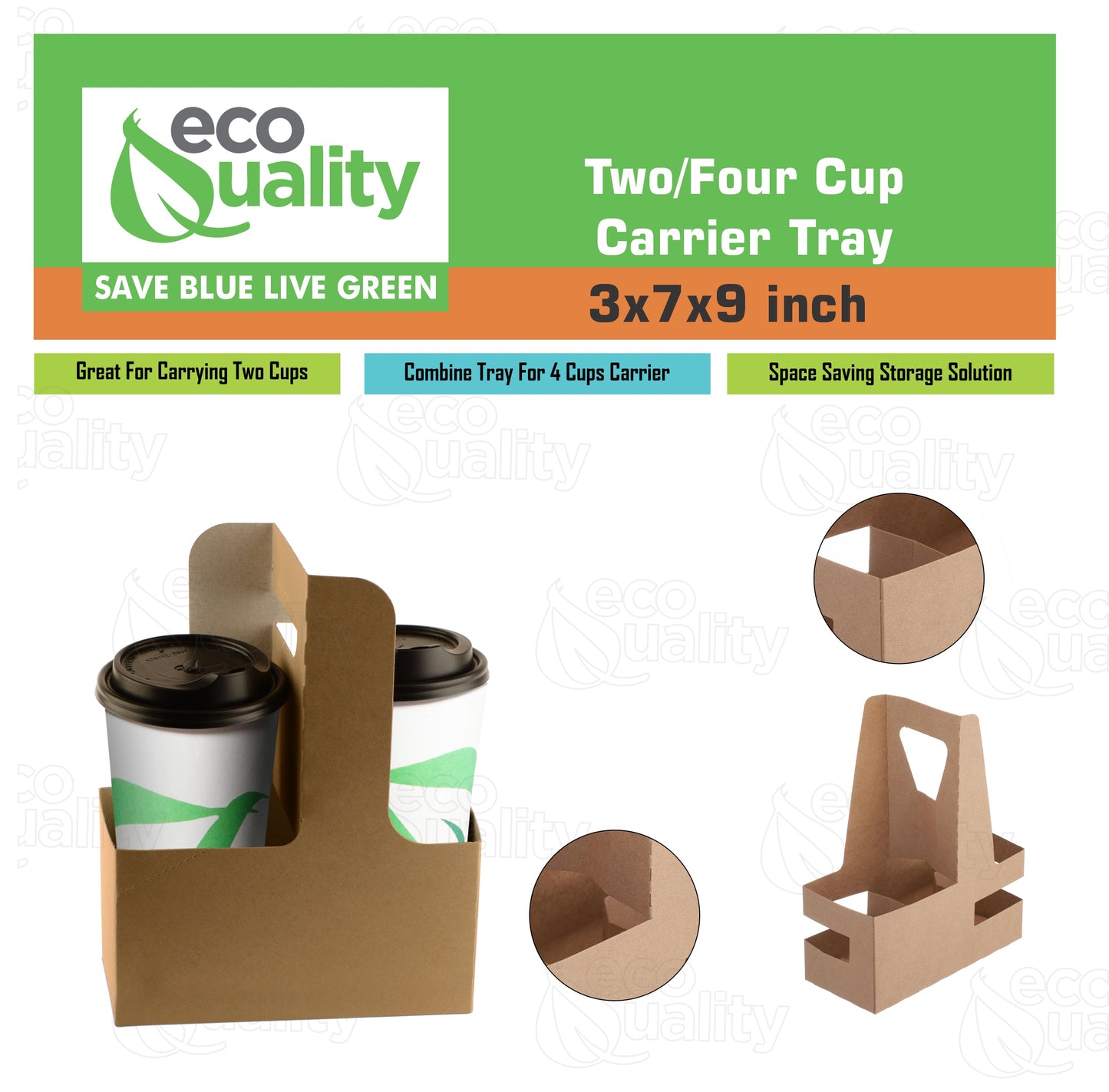 Disposable Kraft 2 or 4 Cup Drink Carrier with Handles, Paperboard Cup Holder