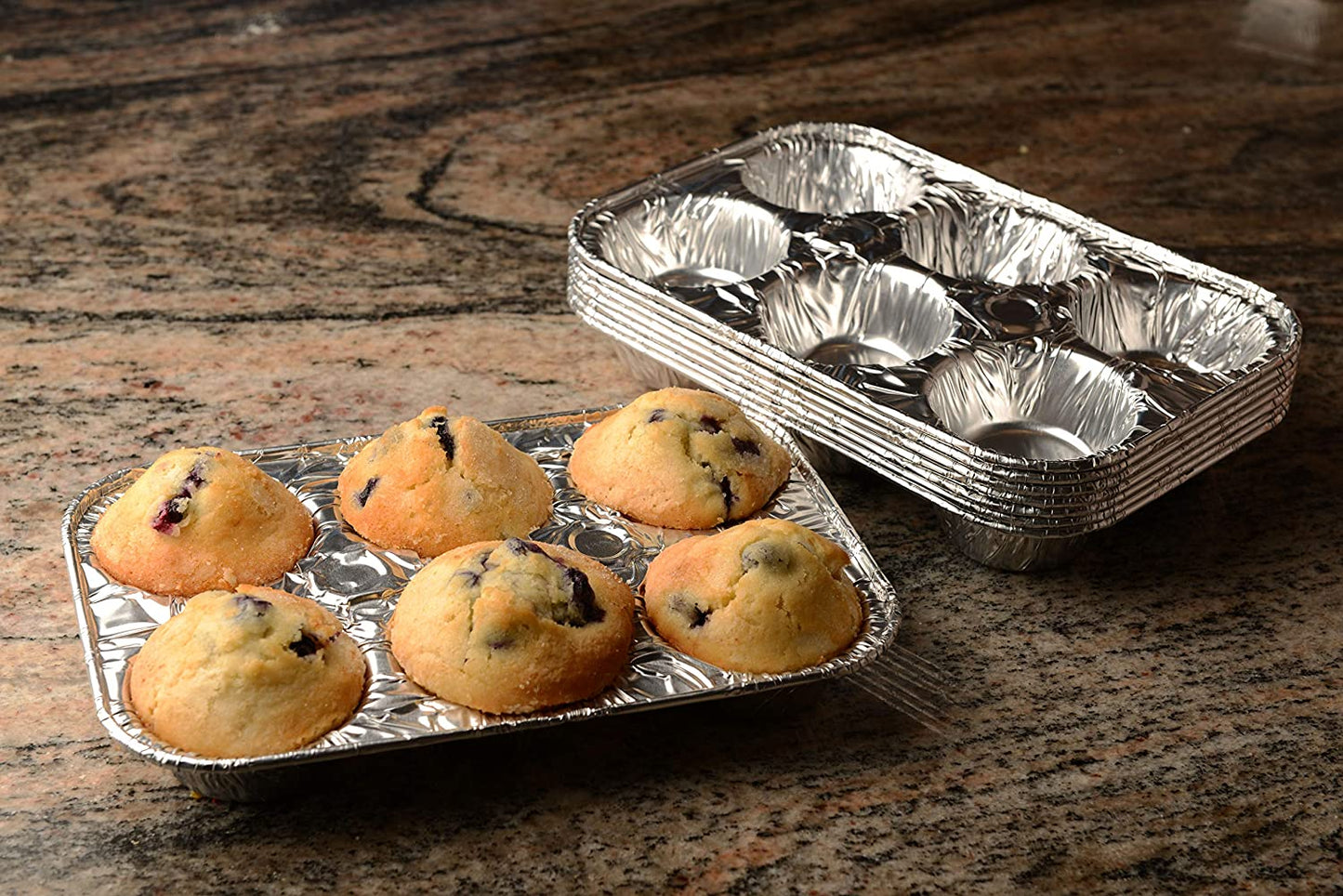 Aluminum 6-Cup Muffin Pan - Disposable Aluminum Cupcake Pans - Reusable, Recyclable - Muffin Tin Great for Baking Cupcakes, Muffins, Small Pies