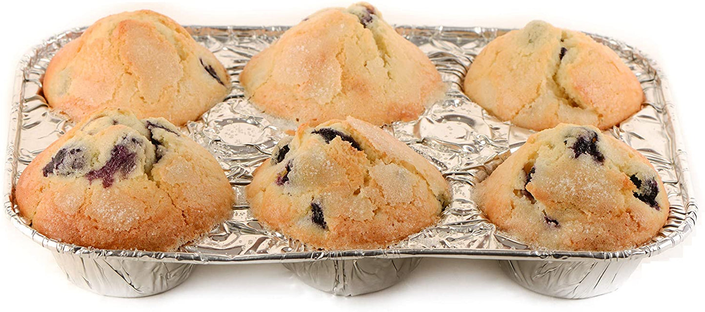 Aluminum 6-Cup Muffin Pan - Disposable Aluminum Cupcake Pans - Reusable, Recyclable - Muffin Tin Great for Baking Cupcakes, Muffins, Small Pies